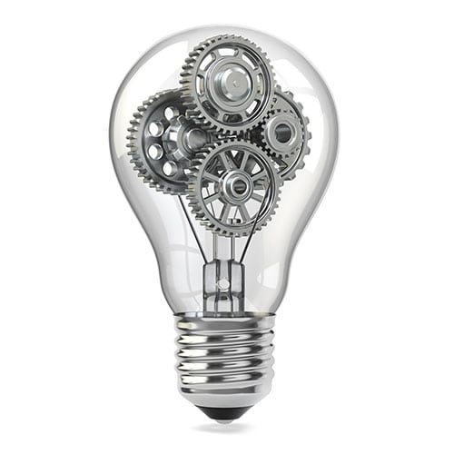 A lightbulb containing small gears