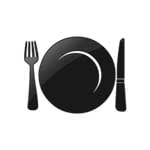 A picture of a placesetting with a dish, fork, and knife