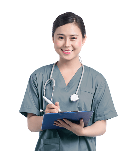 A picture of a female doctor or nurse