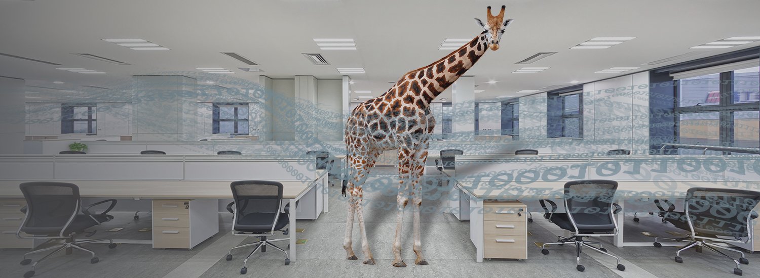 Image of a giraffe in an office room